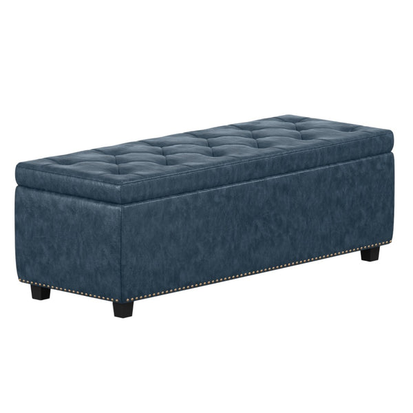 HomeRoots 48" Stylish Denim Blue Upholstery Storage Ottoman - Versatile Seating & Clutter-Free Living Solution 640204