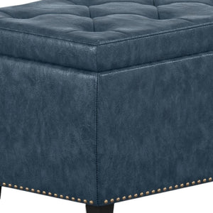 HomeRoots 48" Stylish Denim Blue Upholstery Storage Ottoman - Versatile Seating & Clutter-Free Living Solution 640204