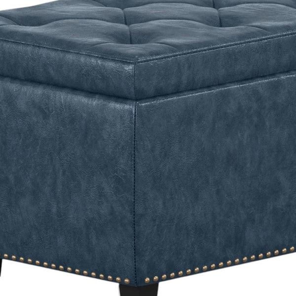 HomeRoots 48" Stylish Denim Blue Upholstery Storage Ottoman - Versatile Seating & Clutter-Free Living Solution 640204