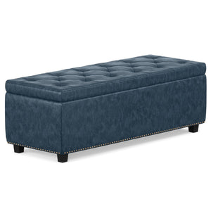 HomeRoots 48" Stylish Denim Blue Upholstery Storage Ottoman - Versatile Seating & Clutter-Free Living Solution 640204