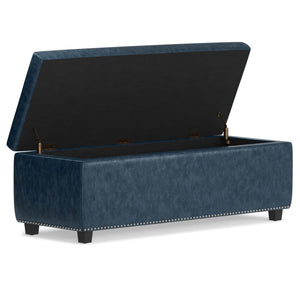 HomeRoots 48" Stylish Denim Blue Upholstery Storage Ottoman - Versatile Seating & Clutter-Free Living Solution 640204
