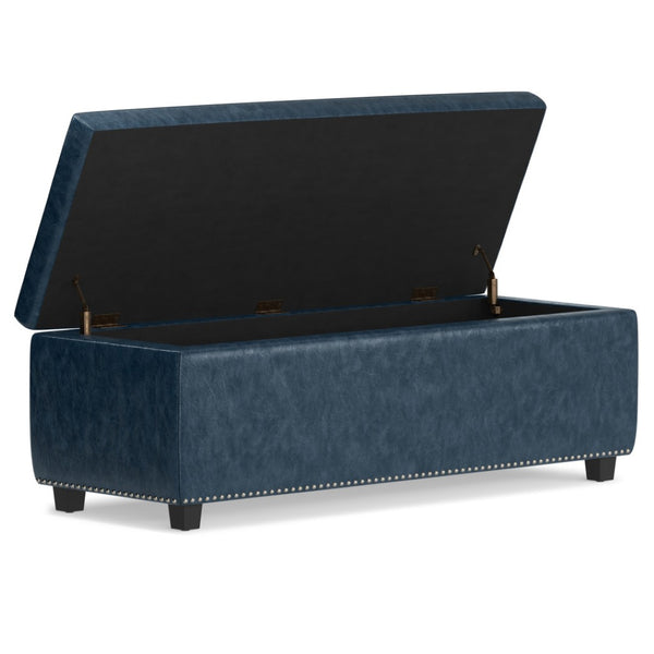 HomeRoots 48" Stylish Denim Blue Upholstery Storage Ottoman - Versatile Seating & Clutter-Free Living Solution 640204