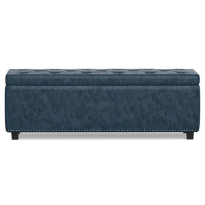 HomeRoots 48" Stylish Denim Blue Upholstery Storage Ottoman - Versatile Seating & Clutter-Free Living Solution 640204