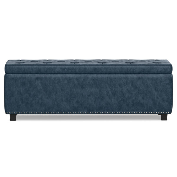 HomeRoots 48" Stylish Denim Blue Upholstery Storage Ottoman - Versatile Seating & Clutter-Free Living Solution 640204