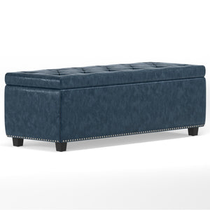 HomeRoots 48" Stylish Denim Blue Upholstery Storage Ottoman - Versatile Seating & Clutter-Free Living Solution 640204