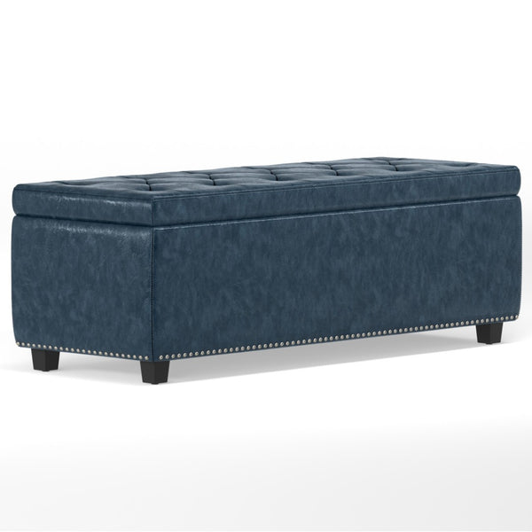 HomeRoots 48" Stylish Denim Blue Upholstery Storage Ottoman - Versatile Seating & Clutter-Free Living Solution 640204