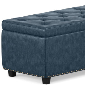 HomeRoots 48" Stylish Denim Blue Upholstery Storage Ottoman - Versatile Seating & Clutter-Free Living Solution 640204