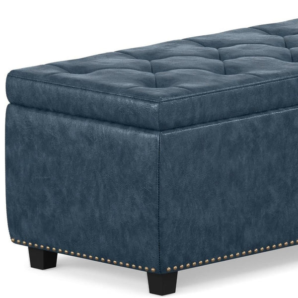 HomeRoots 48" Stylish Denim Blue Upholstery Storage Ottoman - Versatile Seating & Clutter-Free Living Solution 640204