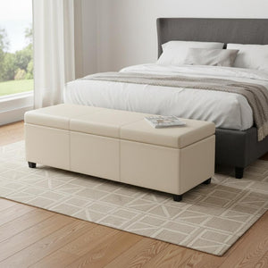 HomeRoots 54" Stylish Dark Brown & Cream Upholstered Storage Ottoman - Multi-functional Seating & Clutter Solution 640205