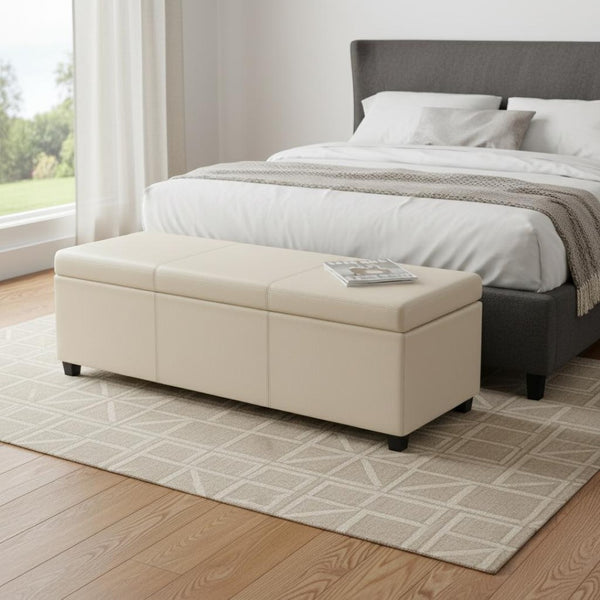 HomeRoots 54" Stylish Dark Brown & Cream Upholstered Storage Ottoman - Multi-functional Seating & Clutter Solution 640205