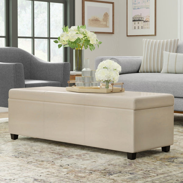 HomeRoots 54" Stylish Dark Brown & Cream Upholstered Storage Ottoman - Multi-functional Seating & Clutter Solution 640205
