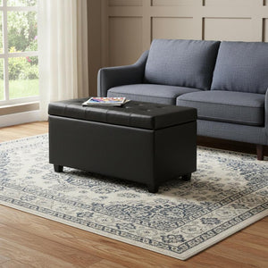 HomeRoots 34" Stylish Dark Brown & Black Upholstery Storage Ottoman - Versatile & Functional Seating Solution 640208
