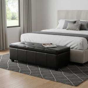 HomeRoots 48" Dark Brown & Black Upholstered Storage Ottoman - Versatile Seating, Hidden Compartment & Style! 640209
