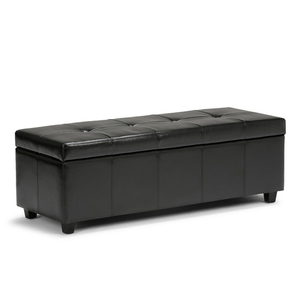 HomeRoots 48" Dark Brown & Black Upholstered Storage Ottoman - Versatile Seating, Hidden Compartment & Style! 640209