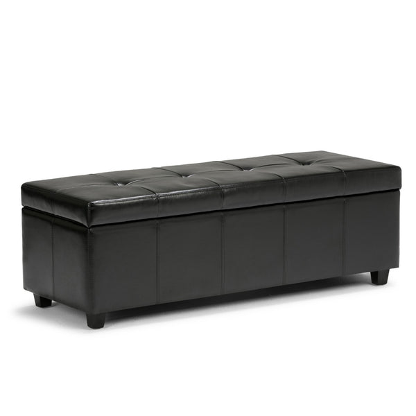 HomeRoots 48" Dark Brown & Black Upholstered Storage Ottoman - Versatile Seating, Hidden Compartment & Style! 640209
