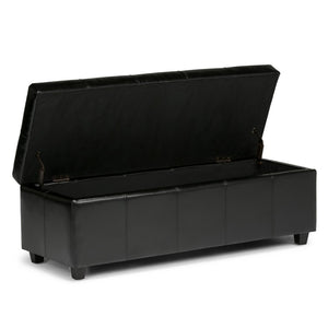HomeRoots 48" Dark Brown & Black Upholstered Storage Ottoman - Versatile Seating, Hidden Compartment & Style! 640209