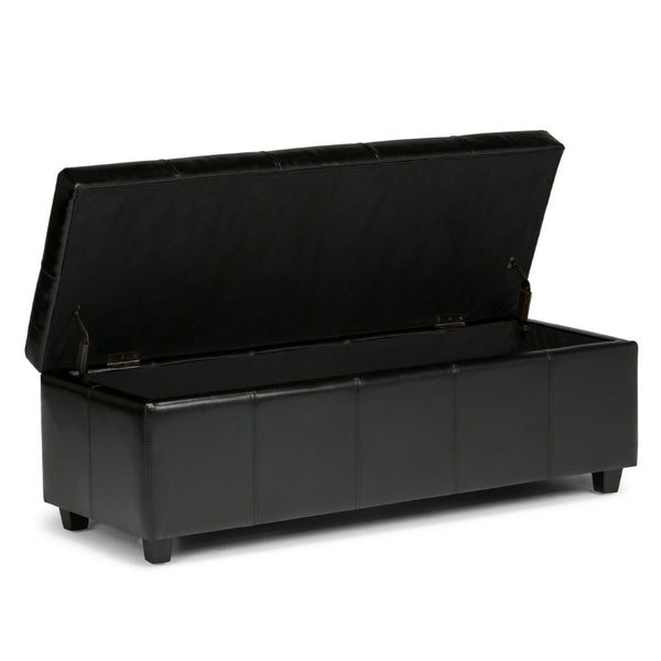 HomeRoots 48" Dark Brown & Black Upholstered Storage Ottoman - Versatile Seating, Hidden Compartment & Style! 640209