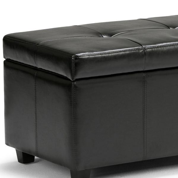 HomeRoots 48" Dark Brown & Black Upholstered Storage Ottoman - Versatile Seating, Hidden Compartment & Style! 640209