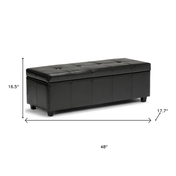 HomeRoots 48" Dark Brown & Black Upholstered Storage Ottoman - Versatile Seating, Hidden Compartment & Style! 640209