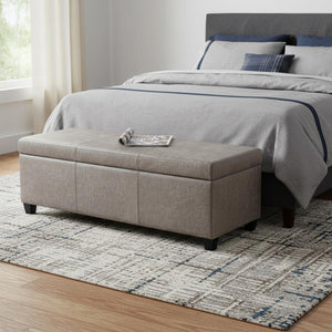 HomeRoots 48" Dark Brown and Gray Upholstered Storage Ottoman - Stylish, Functional Seating with Hidden Storage 640210