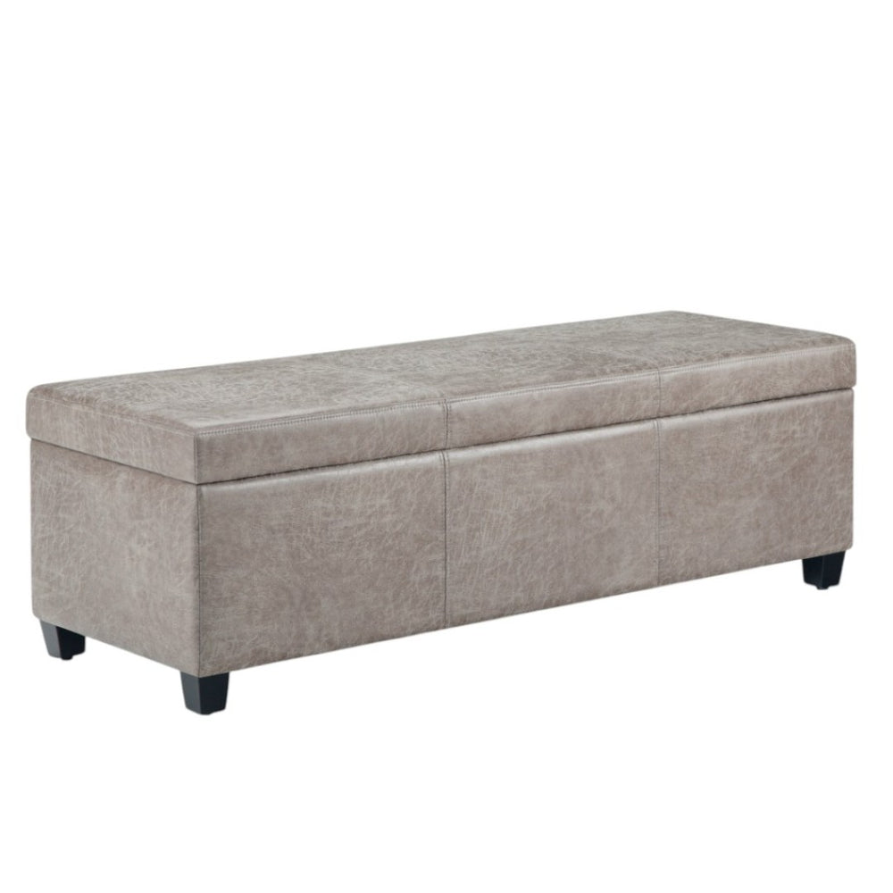 HomeRoots 48" Dark Brown and Gray Upholstered Storage Ottoman - Stylish, Functional Seating with Hidden Storage 640210