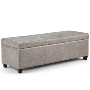 HomeRoots 48" Dark Brown and Gray Upholstered Storage Ottoman - Stylish, Functional Seating with Hidden Storage 640210