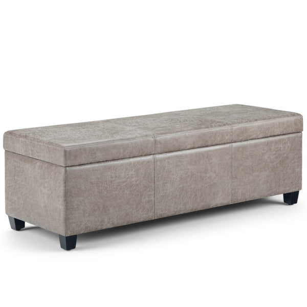 HomeRoots 48" Dark Brown and Gray Upholstered Storage Ottoman - Stylish, Functional Seating with Hidden Storage 640210
