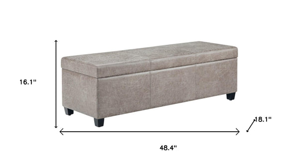 HomeRoots 48" Dark Brown and Gray Upholstered Storage Ottoman - Stylish, Functional Seating with Hidden Storage 640210