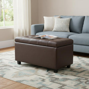HomeRoots 34" Stylish Dark Brown & Chocolate Upholstered Storage Ottoman - Multi-Functional & Space-Saving Solution 640211