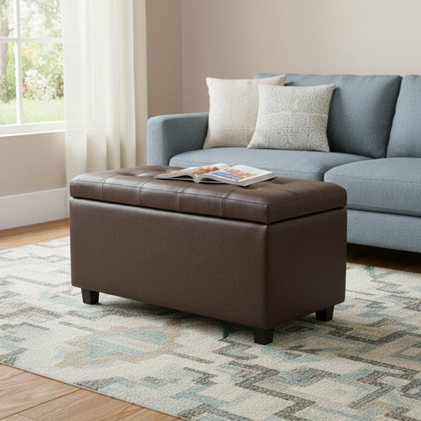 HomeRoots 34" Stylish Dark Brown & Chocolate Upholstered Storage Ottoman - Multi-Functional & Space-Saving Solution 640211