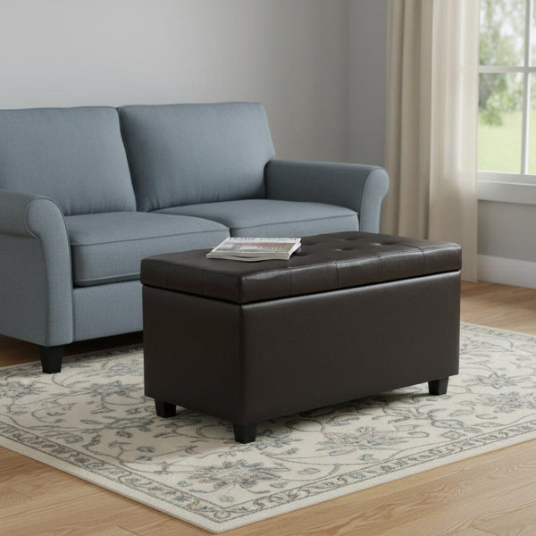 HomeRoots 34" Stylish Dark Brown Upholstered Storage Ottoman - Versatile Seating & Clutter-Free Living Solution 640212