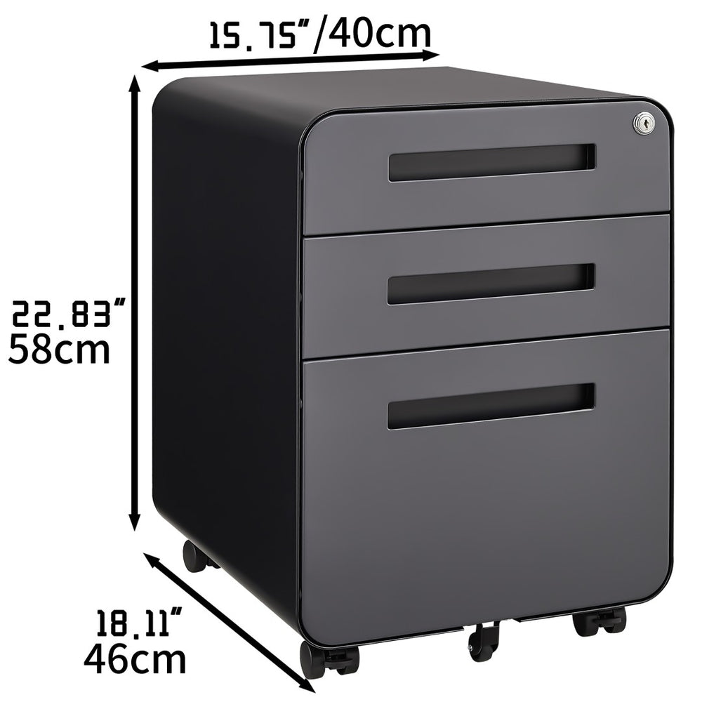 English Elm Rounded Steel Mobile Filing Cabinet with Three Locking Drawers for Home Office Use W1247P248841