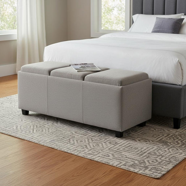 HomeRoots 42" Stylish Dark Brown and Cloud Upholstered Storage Ottoman - Multi-Functional, Compact & Chic! 640213
