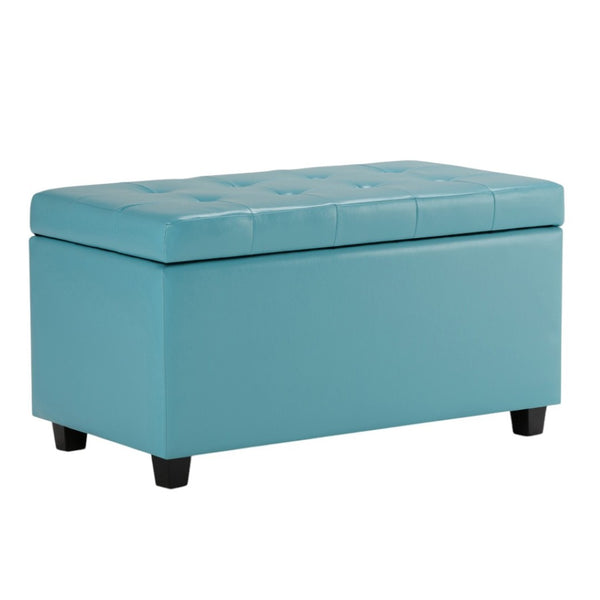 HomeRoots 34" Dark Brown and Blue Upholstered Storage Ottoman - Stylish Seating, Hidden Storage & Versatile Use 640214