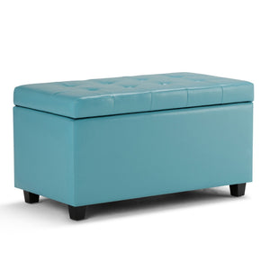 HomeRoots 34" Dark Brown and Blue Upholstered Storage Ottoman - Stylish Seating, Hidden Storage & Versatile Use 640214