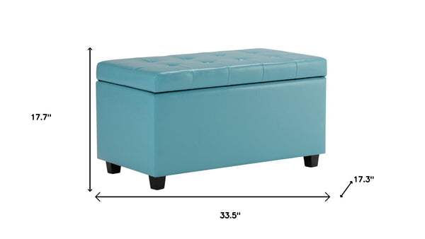 HomeRoots 34" Dark Brown and Blue Upholstered Storage Ottoman - Stylish Seating, Hidden Storage & Versatile Use 640214