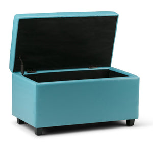 HomeRoots 34" Dark Brown and Blue Upholstered Storage Ottoman - Stylish Seating, Hidden Storage & Versatile Use 640214