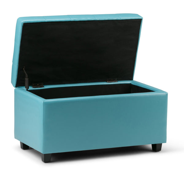 HomeRoots 34" Dark Brown and Blue Upholstered Storage Ottoman - Stylish Seating, Hidden Storage & Versatile Use 640214