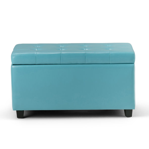 HomeRoots 34" Dark Brown and Blue Upholstered Storage Ottoman - Stylish Seating, Hidden Storage & Versatile Use 640214