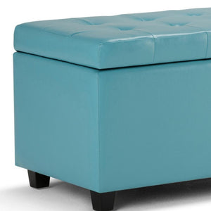 HomeRoots 34" Dark Brown and Blue Upholstered Storage Ottoman - Stylish Seating, Hidden Storage & Versatile Use 640214