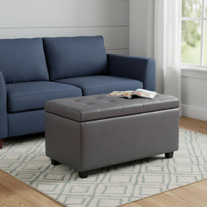 HomeRoots 34" Dark Brown and Gray Upholstered Storage Ottoman – Stylish, Versatile Footrest with Hidden Storage! 640215