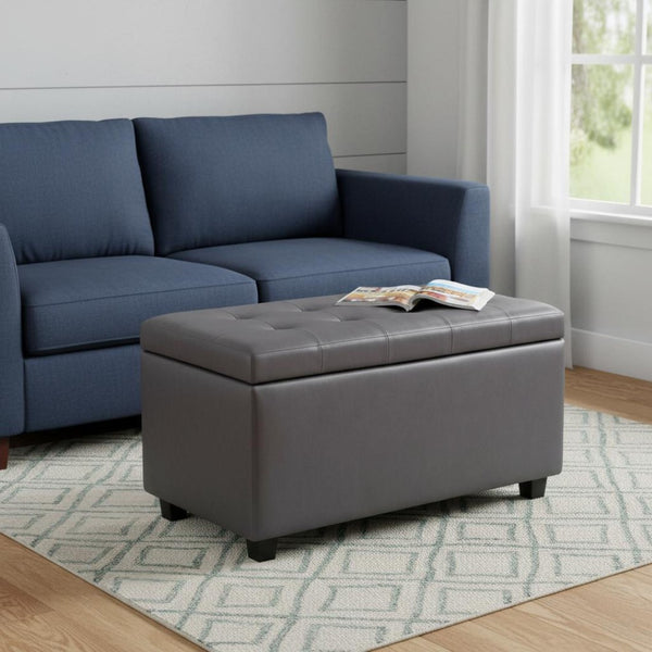 HomeRoots 34" Dark Brown and Gray Upholstered Storage Ottoman – Stylish, Versatile Footrest with Hidden Storage! 640215