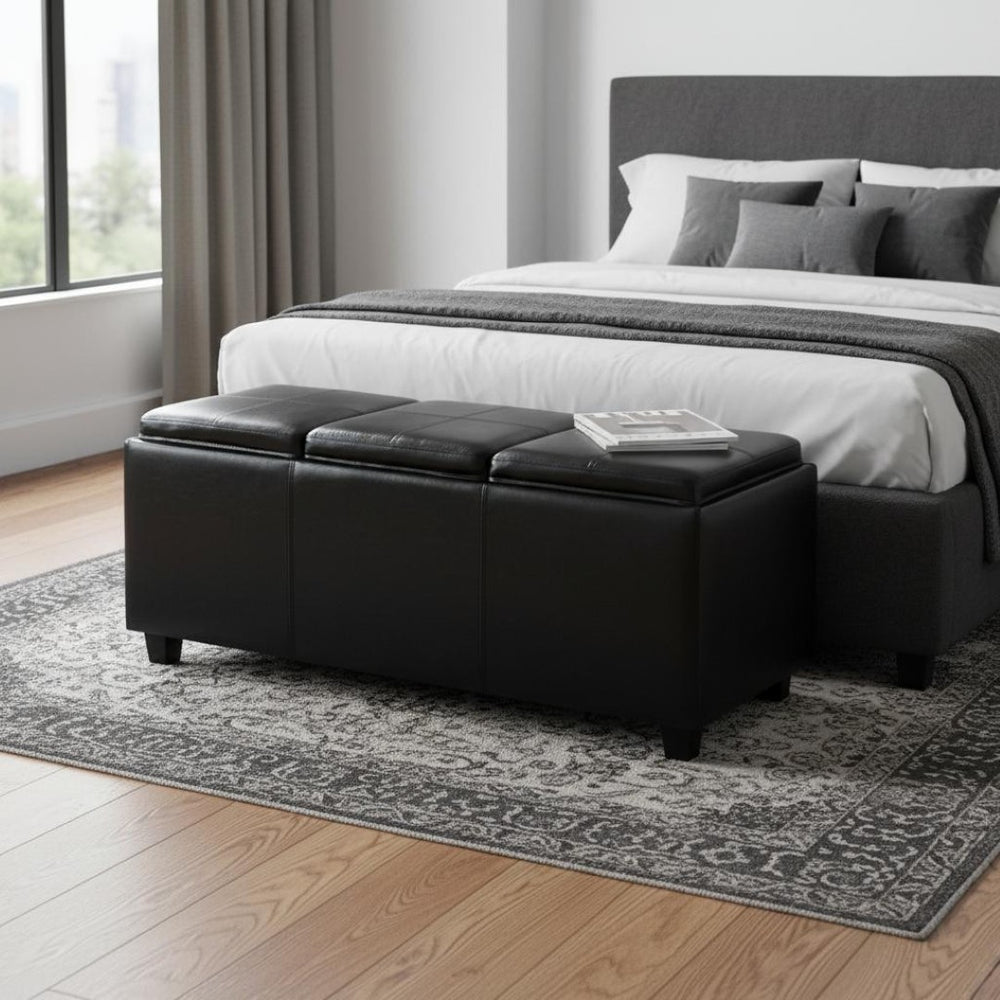 HomeRoots 42" Stylish Dark Brown & Black Upholstery Storage Ottoman - Versatile Seating & Hidden Storage Solution 640216