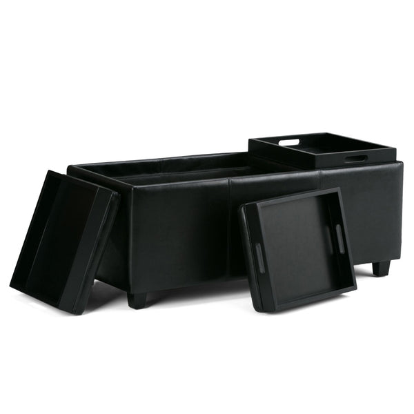 HomeRoots 42" Stylish Dark Brown & Black Upholstery Storage Ottoman - Versatile Seating & Hidden Storage Solution 640216