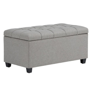 HomeRoots 33" Stylish Gray Upholstered Storage Ottoman with Espresso Legs – Versatile Seating & Hidden Storage 640217