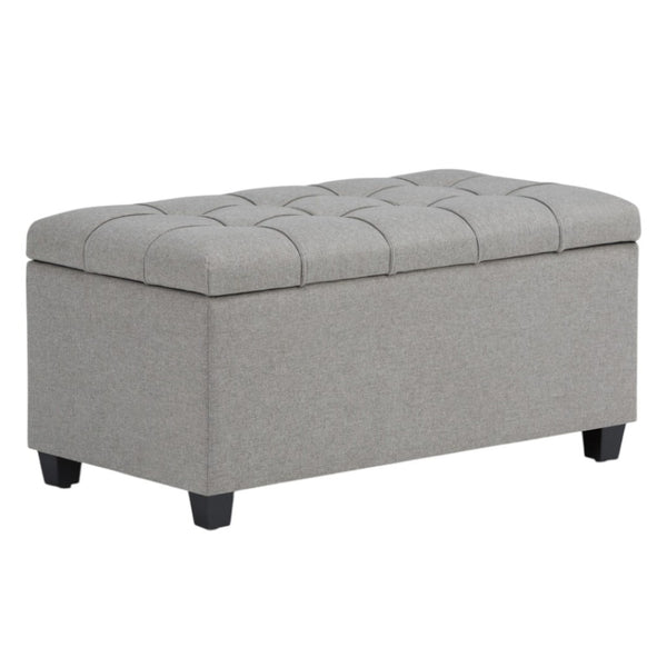 HomeRoots 33" Stylish Gray Upholstered Storage Ottoman with Espresso Legs – Versatile Seating & Hidden Storage 640217