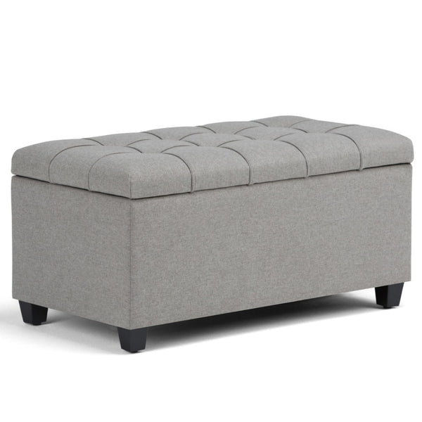 HomeRoots 33" Stylish Gray Upholstered Storage Ottoman with Espresso Legs – Versatile Seating & Hidden Storage 640217