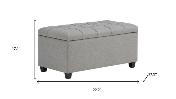 HomeRoots 33" Stylish Gray Upholstered Storage Ottoman with Espresso Legs – Versatile Seating & Hidden Storage 640217