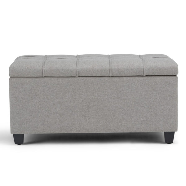 HomeRoots 33" Stylish Gray Upholstered Storage Ottoman with Espresso Legs – Versatile Seating & Hidden Storage 640217