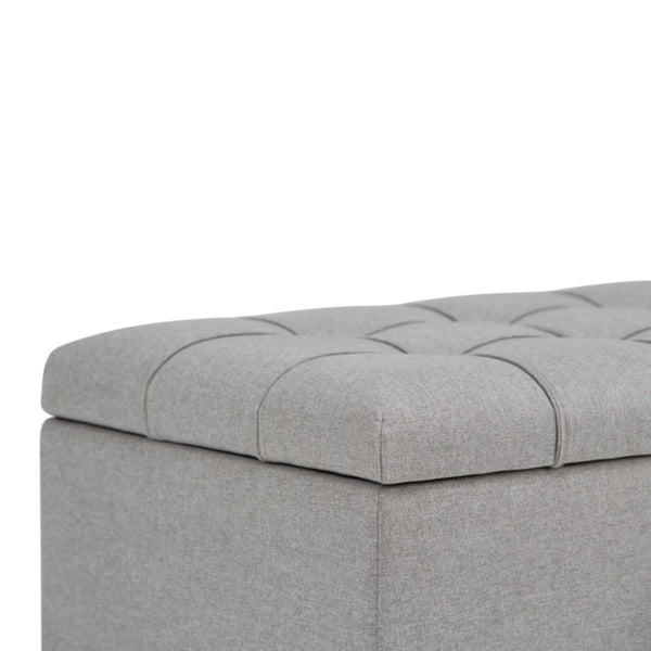 HomeRoots 33" Stylish Gray Upholstered Storage Ottoman with Espresso Legs – Versatile Seating & Hidden Storage 640217